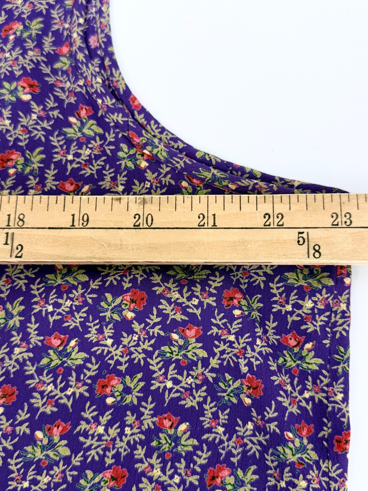 VTG 90s April Cornell Purple Ditsy Floral Rayon Maxi Shift Dress XL Cottagecore