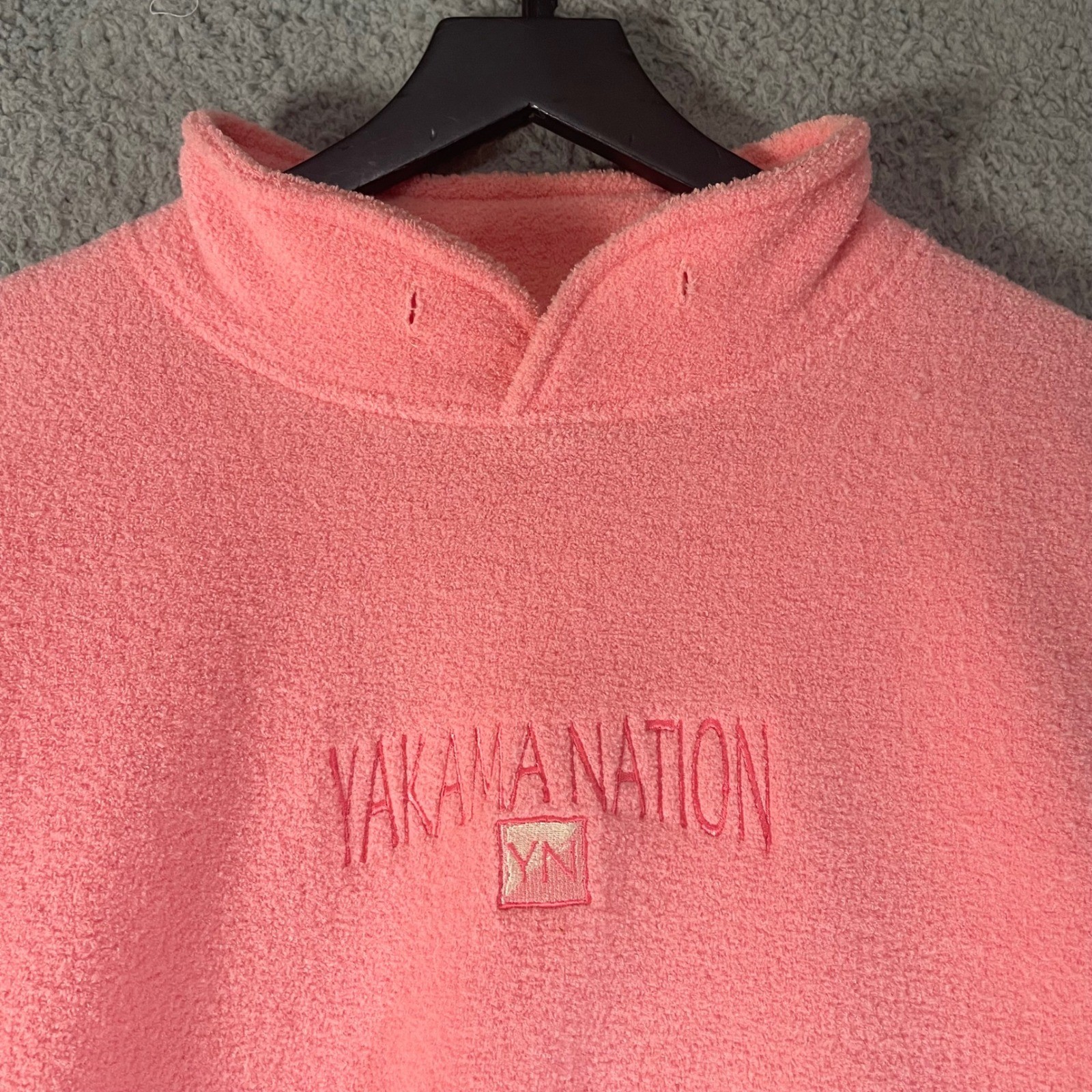 Vintage Yakama Nation Sweatshirt XL Pink Fleece Made USA 90s Mock Neck Pullover