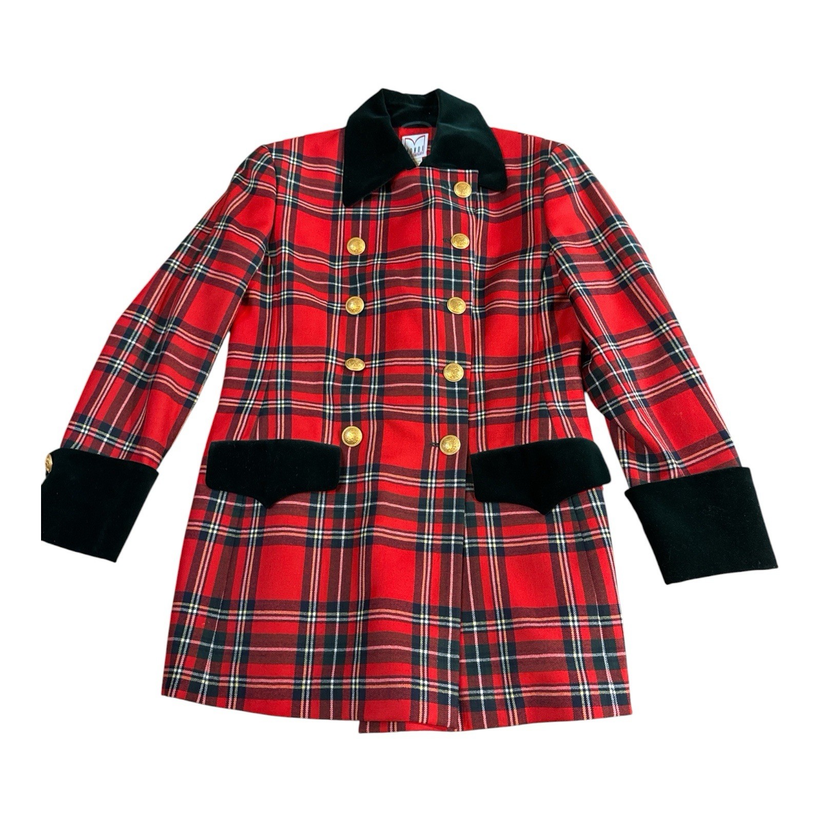 Vintage 80’s Mondi Red Tartan Set Long Blazer Size 38 Skirt Sz 40 Punk Academia