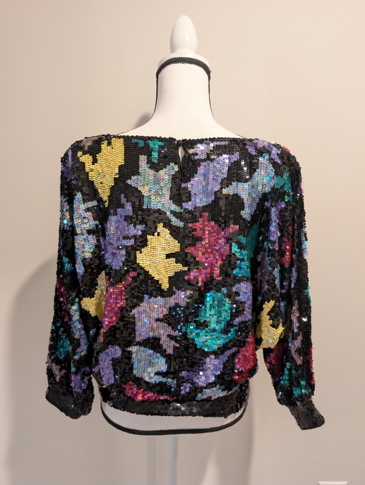 Vintage Three Flaggs Multi Color Full Sequin Silk Top 80s Size L