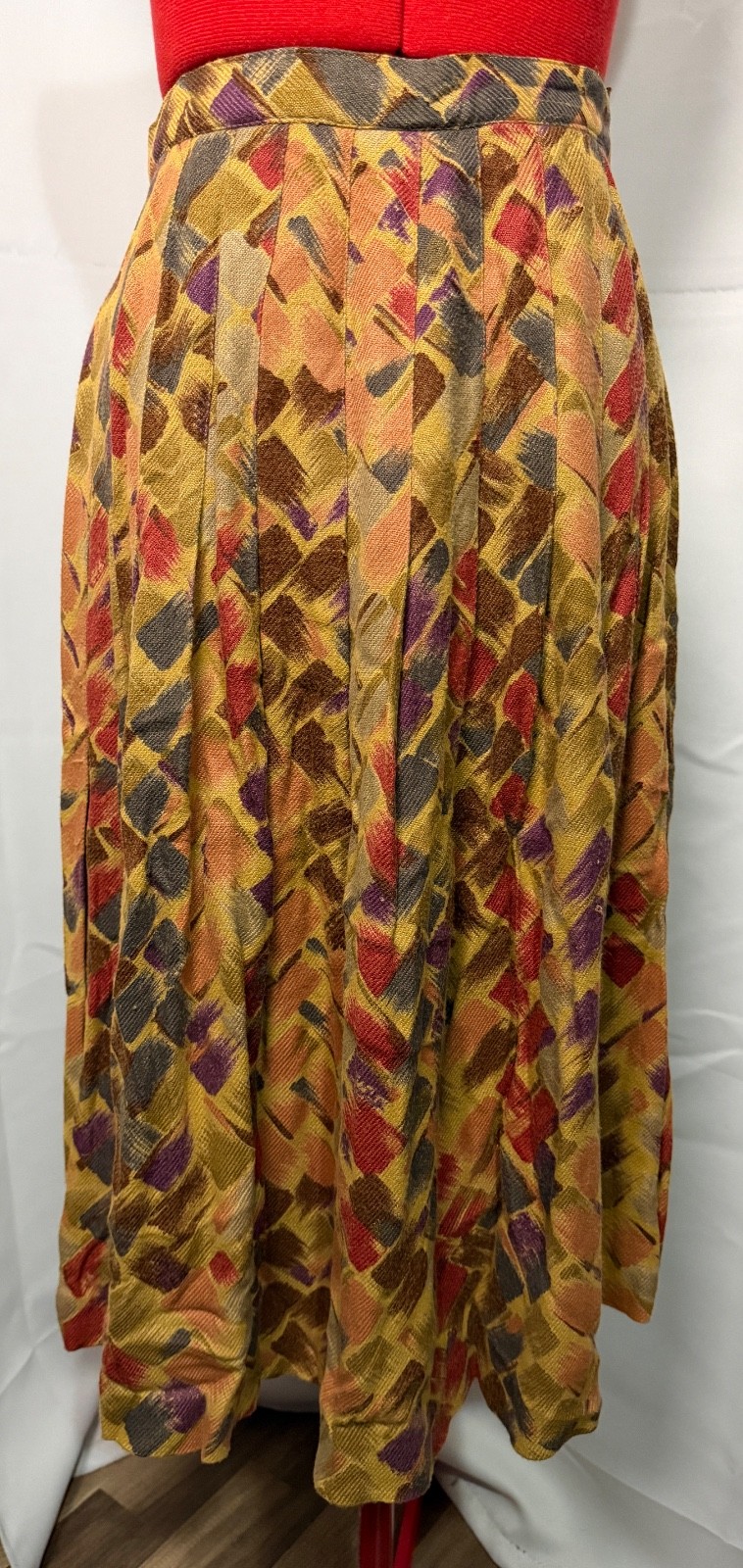 VINTAGE 1980s Nicole Miller for PJ Walsh Geometric Earth Tone Pleated Skirt – 8