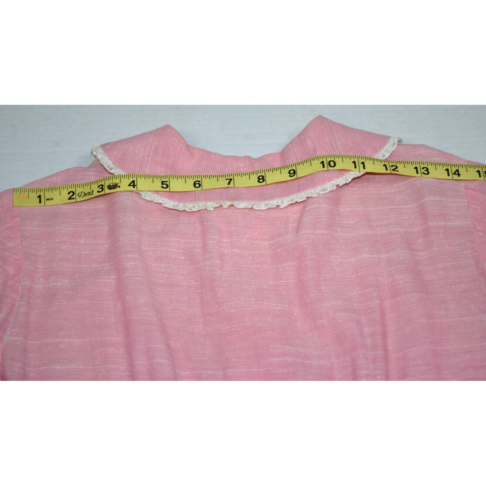 Vintage Midi Dress Size S/M 50s Cotton Candy Pink White Lace Trim Heart Buttons