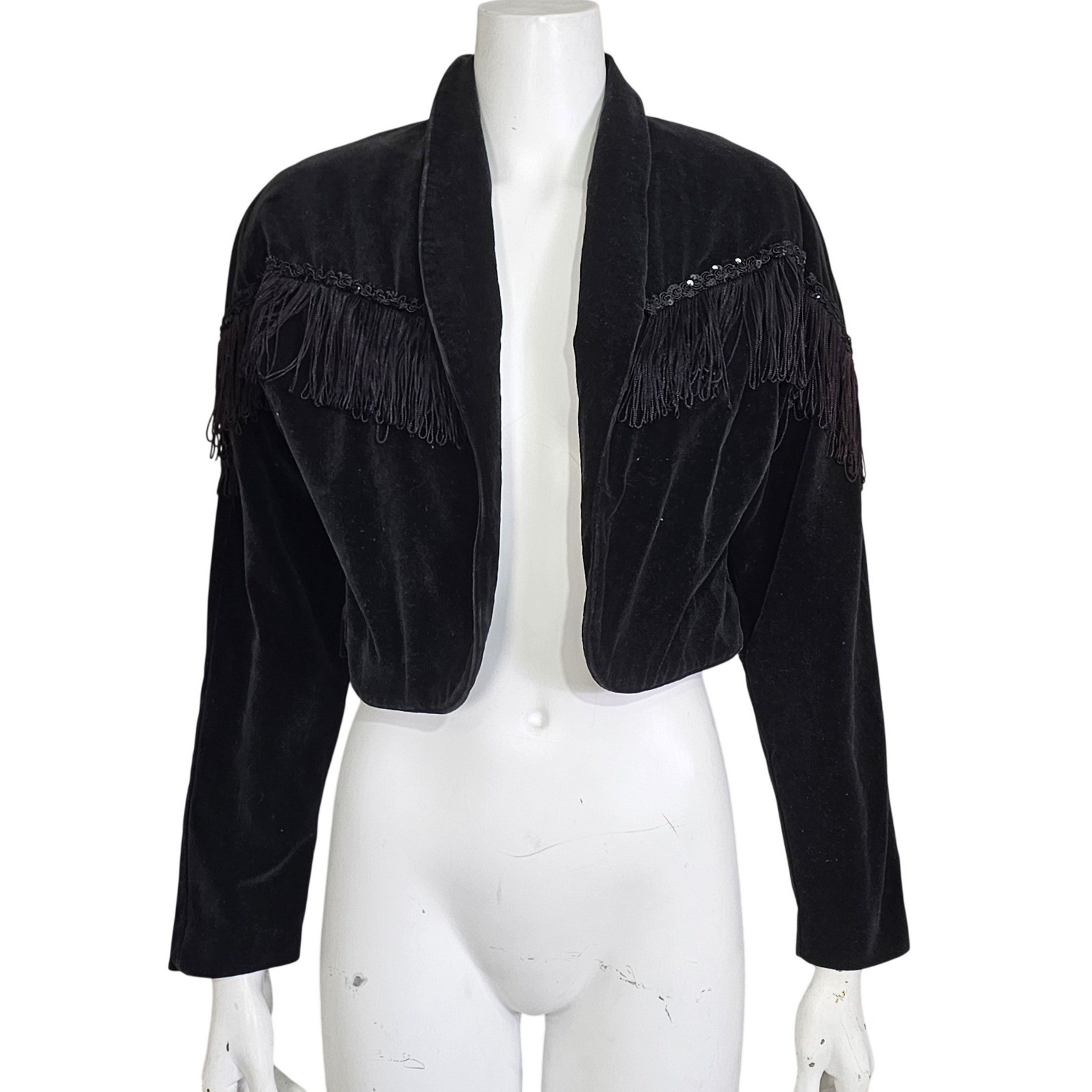 Vintage 80s Panhandle Slim Velveteen Fringe Cropped Bolero Jacket Western Rodeo