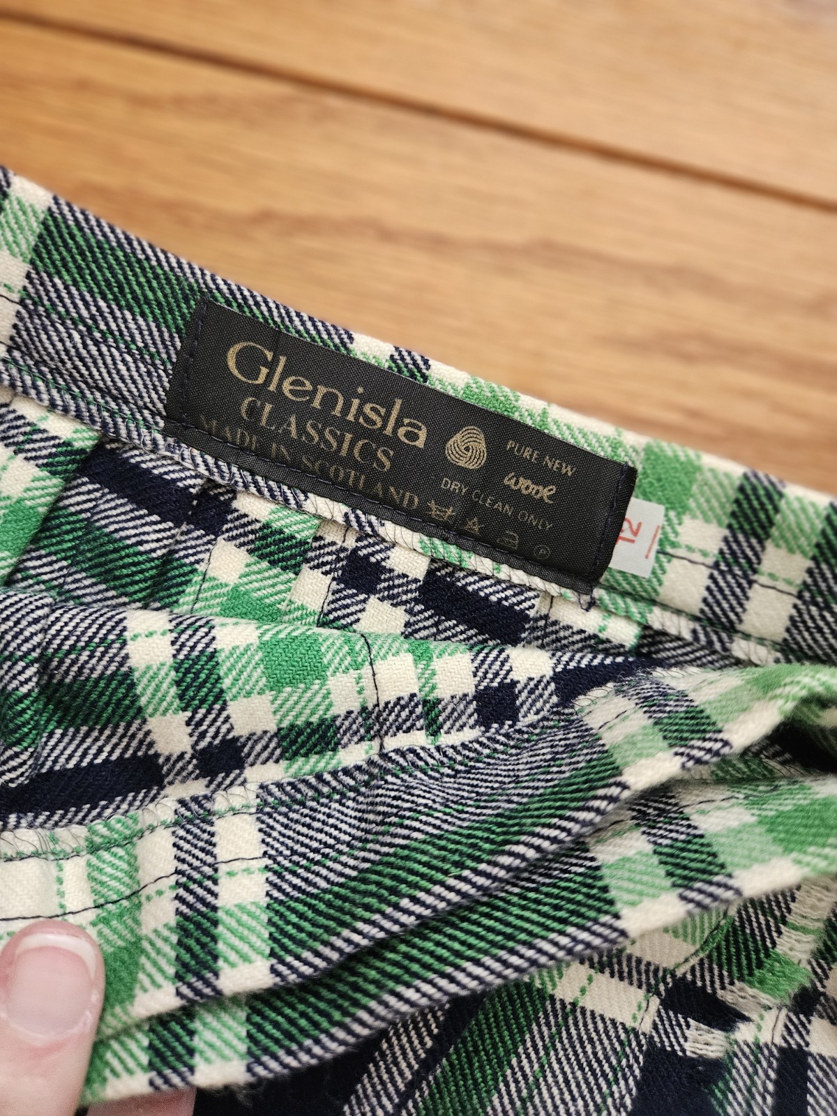 VTG Glenisla Classic Skirt Long Kilt Tartan Pleated Wool Green Navy Women 12