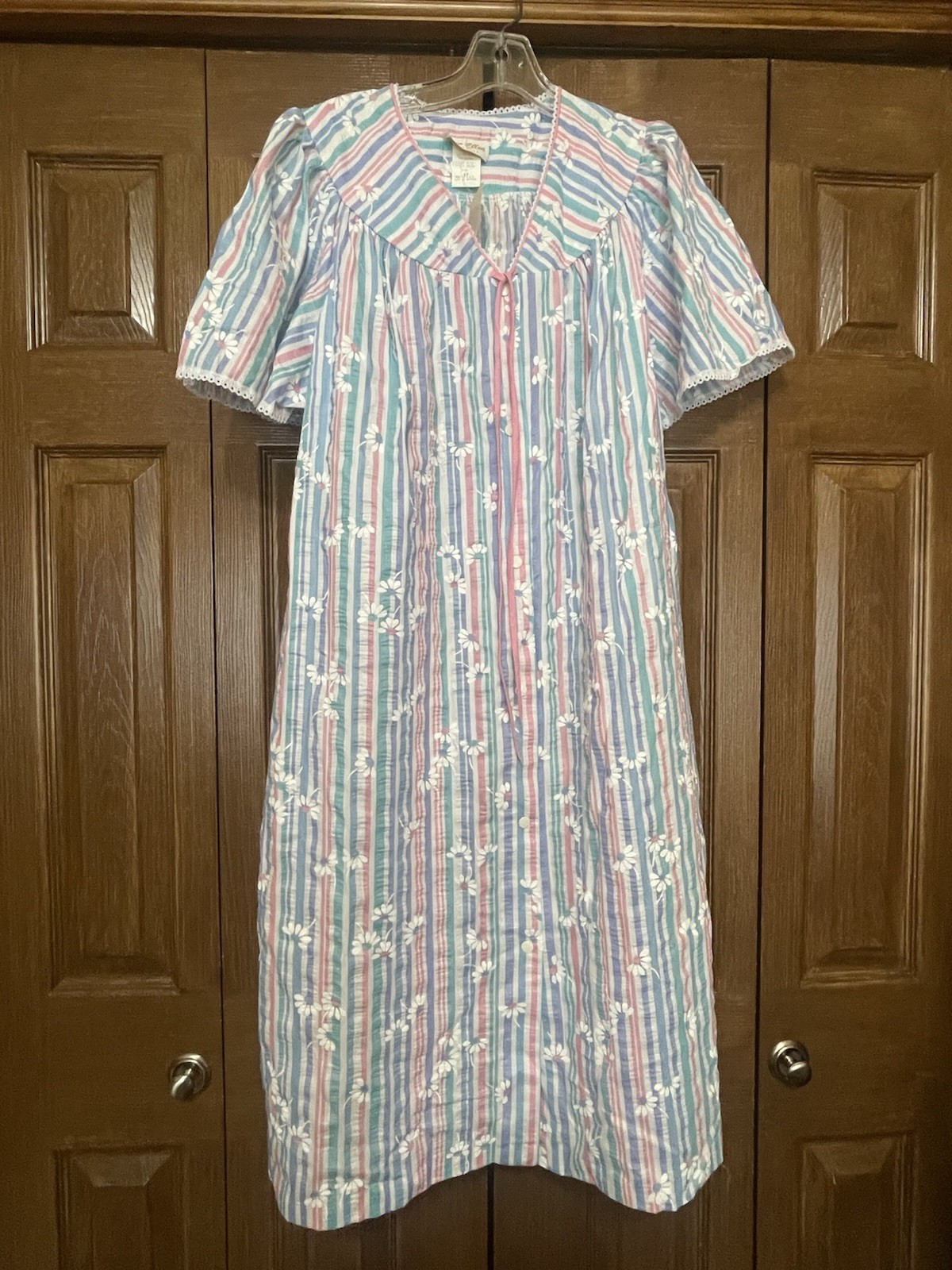 VTG Dan Ellen Women’s 1X Seersucker Snap Front House Dress NWT Flutter Sleeves