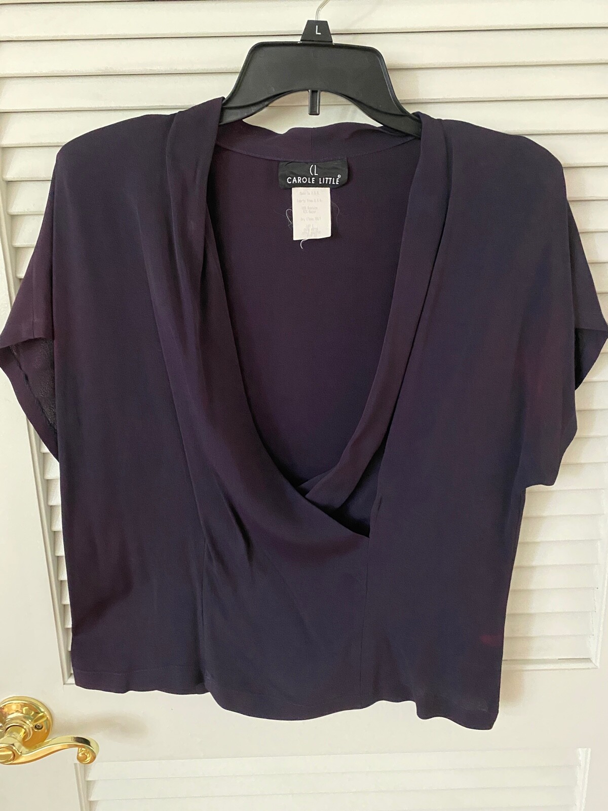 Carole Little Size 12 Navy V-Neck Surplice Cap Sleeve Blouse