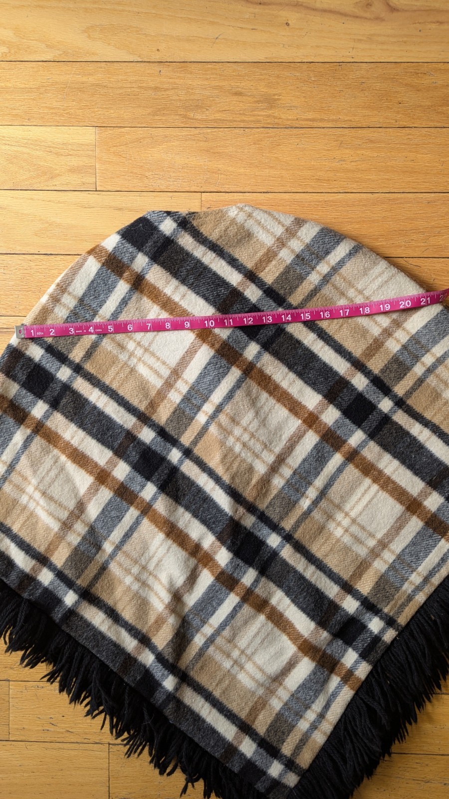 Vintage 60s/70s Mr. Z San Francisco Brown Plaid Wool Fringe Cape Lined Women’s