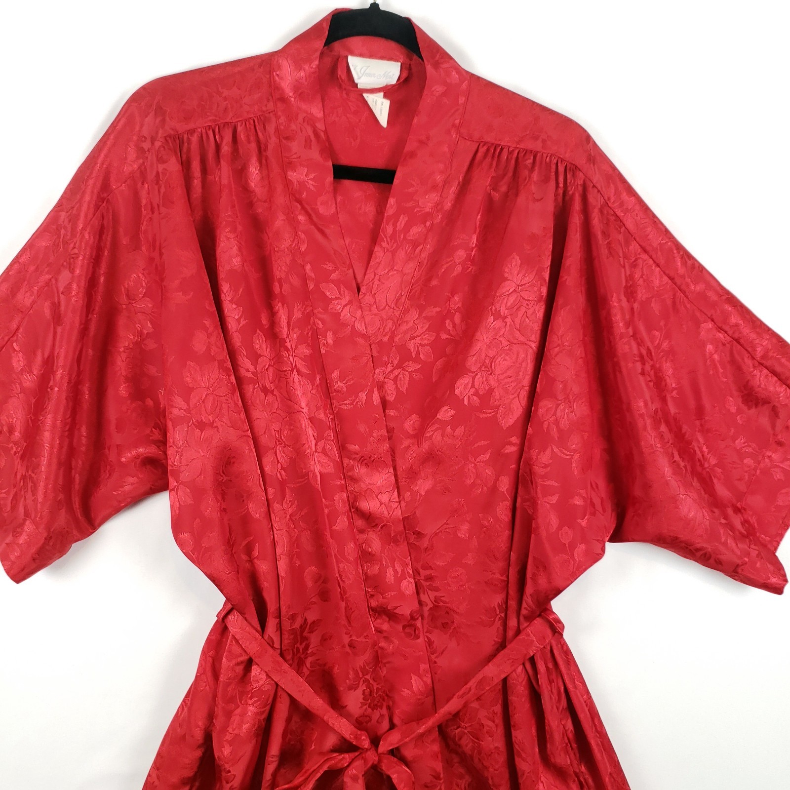 Vintage Inner Most Kimono Robe Womens Large Red Satin Jacquard Midi Pockets
