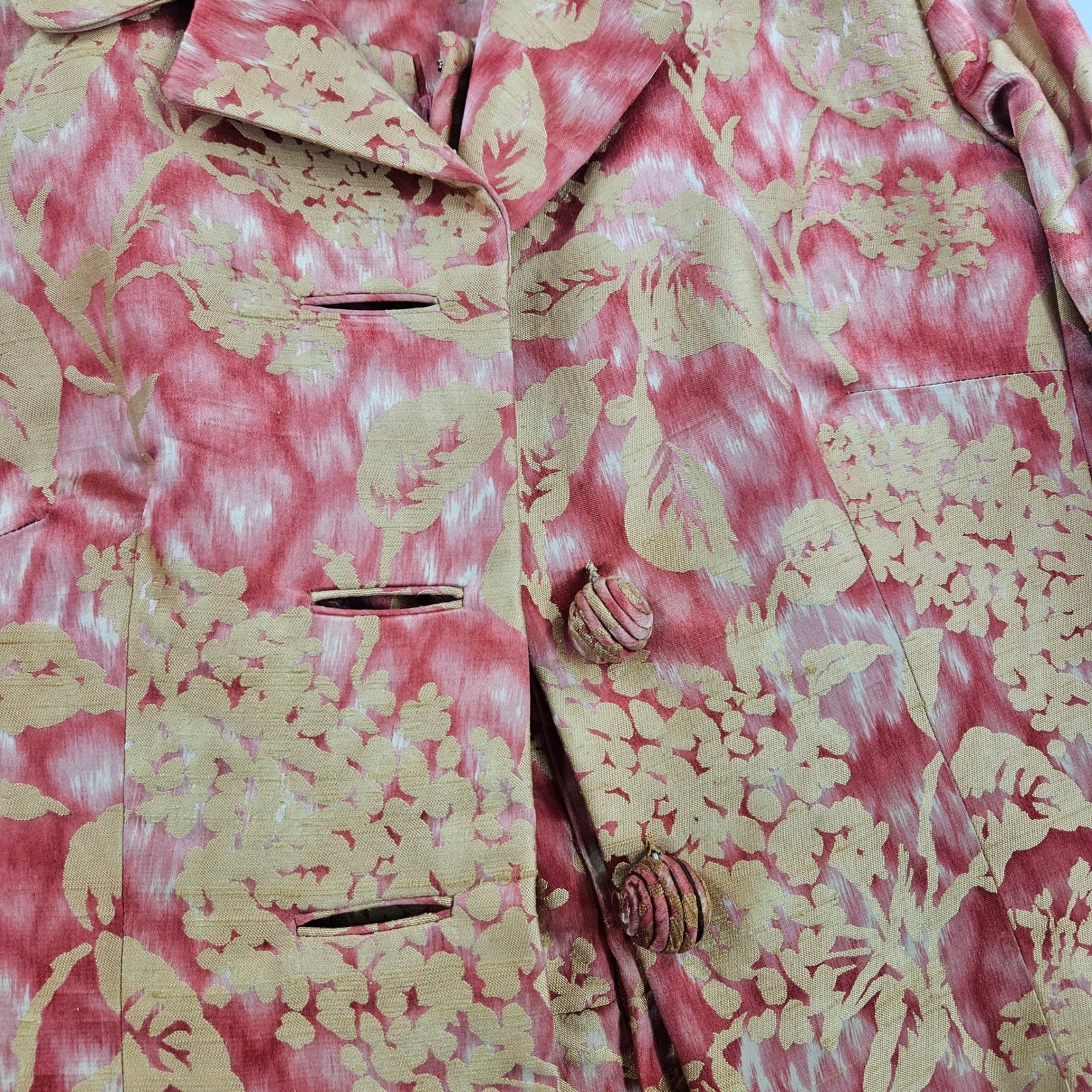 Vintage 1950s Mollie Parnis Dress Set Pink Gold Floral Brocade Office Mad Men XS