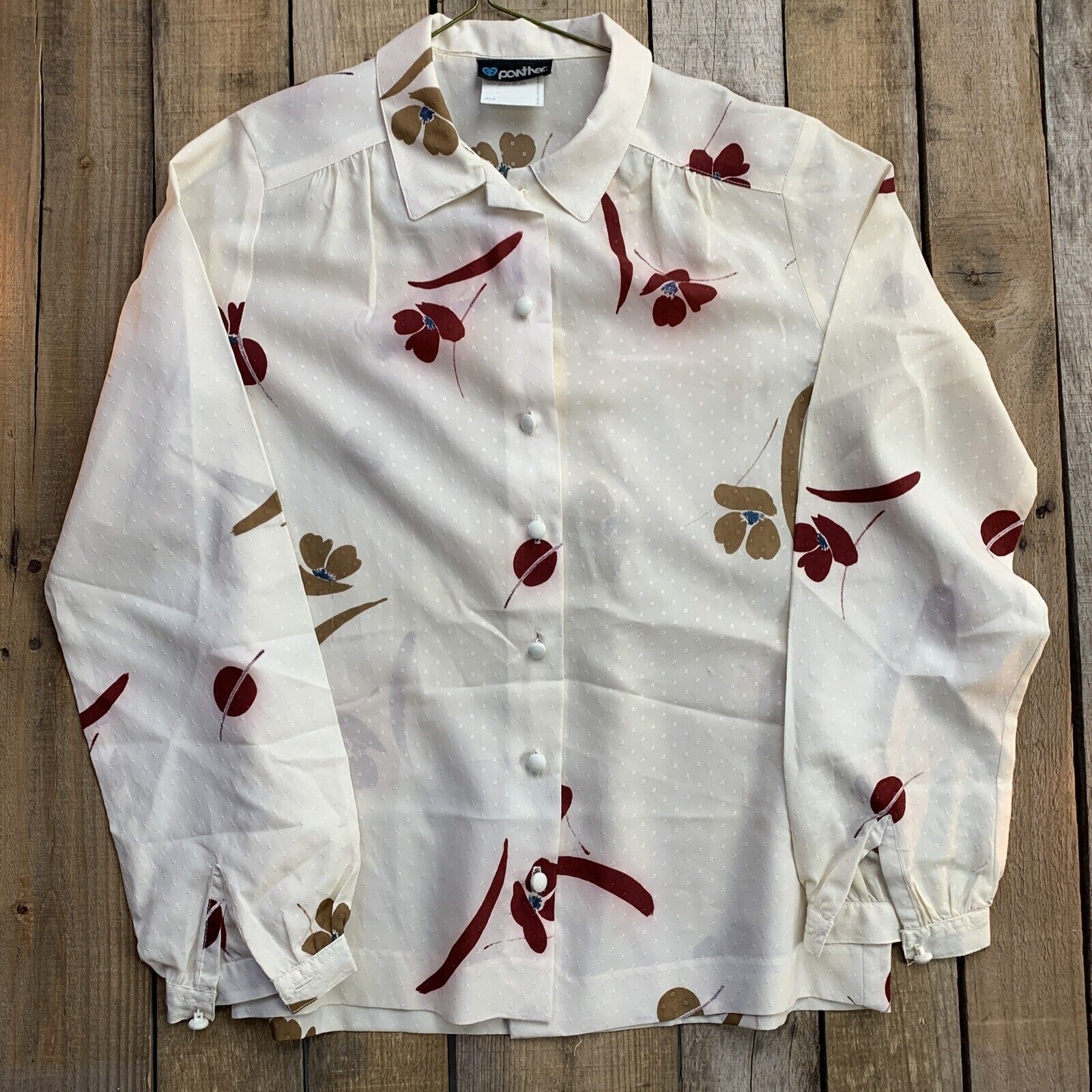 Panther Vintage Blouse Button Up Shirt Womens Floral Sheer