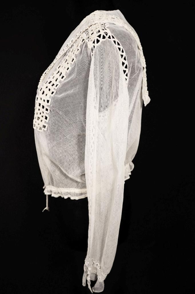 Antique French Edwardian Cotton Hand Embroidered Lace Blouse 42″ Bust