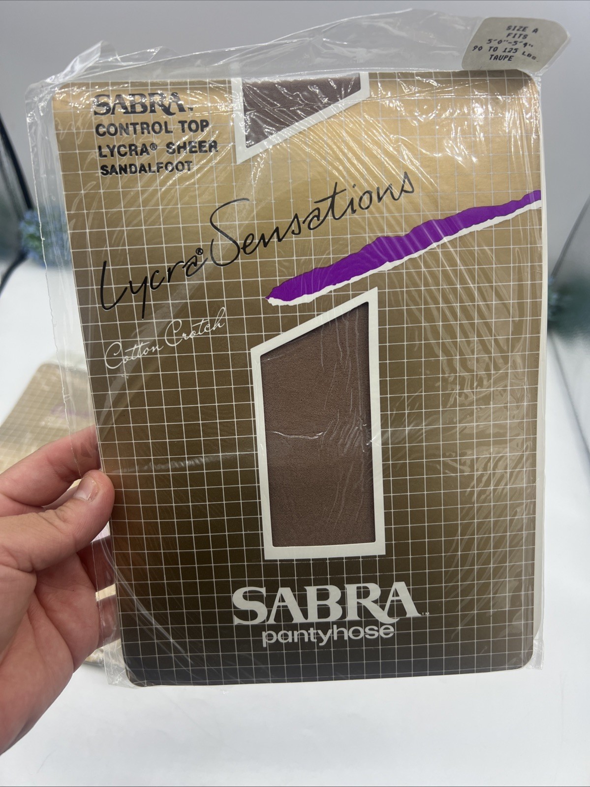 2 VTG Sabra LycraSensations Pantyhose Size A Taupe Cotton Crotch Sandalfoot