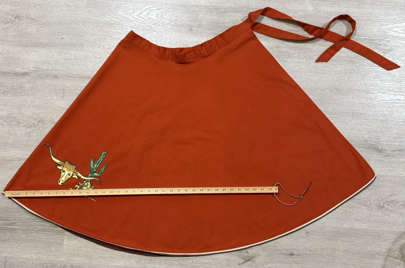 VTG 1970’s Shirley Gadol Co Wrap Skirt Orange Western Embroidered Steer Cactus