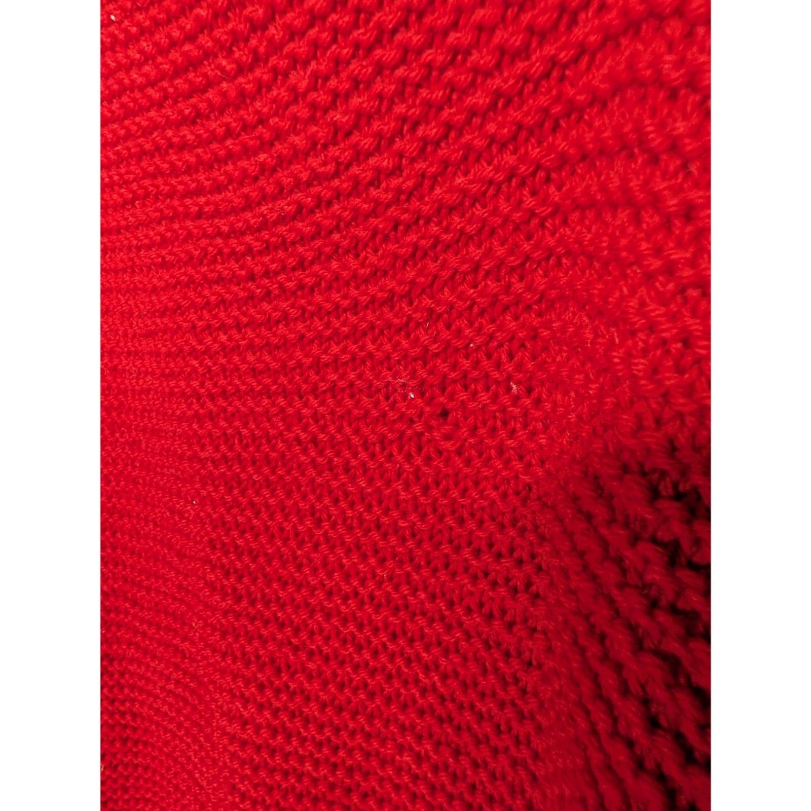 Vintage Handmade Red Tassel Knit Poncho Boho Oversized Fringe Cape Wrap OS