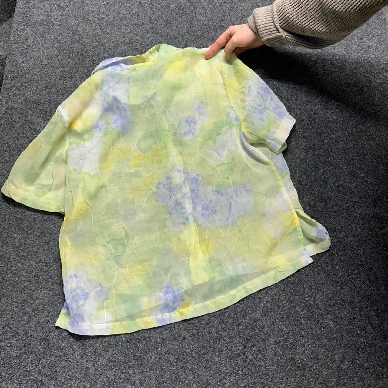 Mlle Gabrielle Vintage Sheer Pastel Watercolor Blouse Green Blue Yellow Size 18