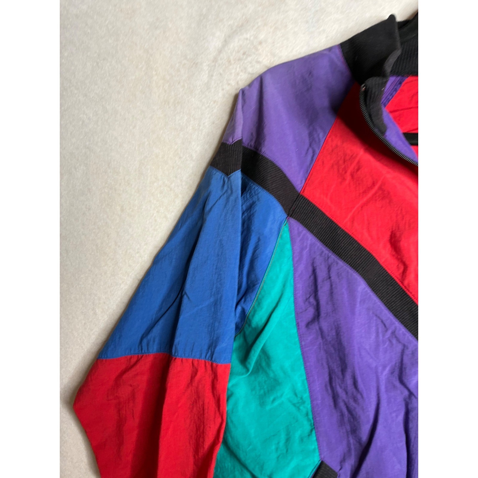 Blast Petites Vintage 80s Colorblock Windbreaker Jacket Red Purple Blue Teal