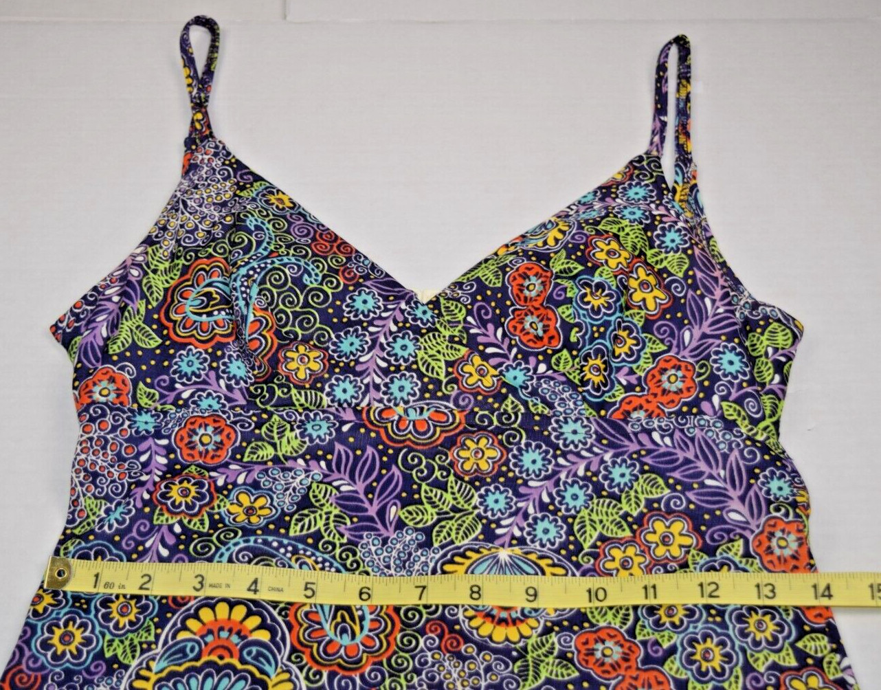 VTG Pool Dress Size S/M 70s Psychedelic Blue Purple Orange Flower Power Stretch