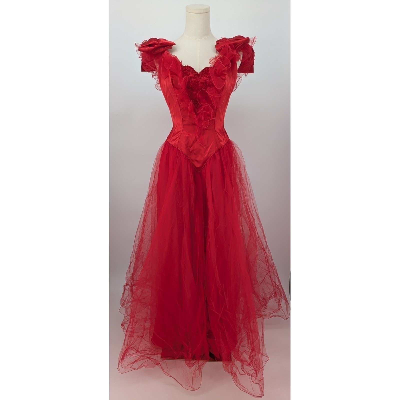 Mike Benet Formals Gown Red Womens Vintage 10 Modern 4 Tulle Satin Bow 80s Dress