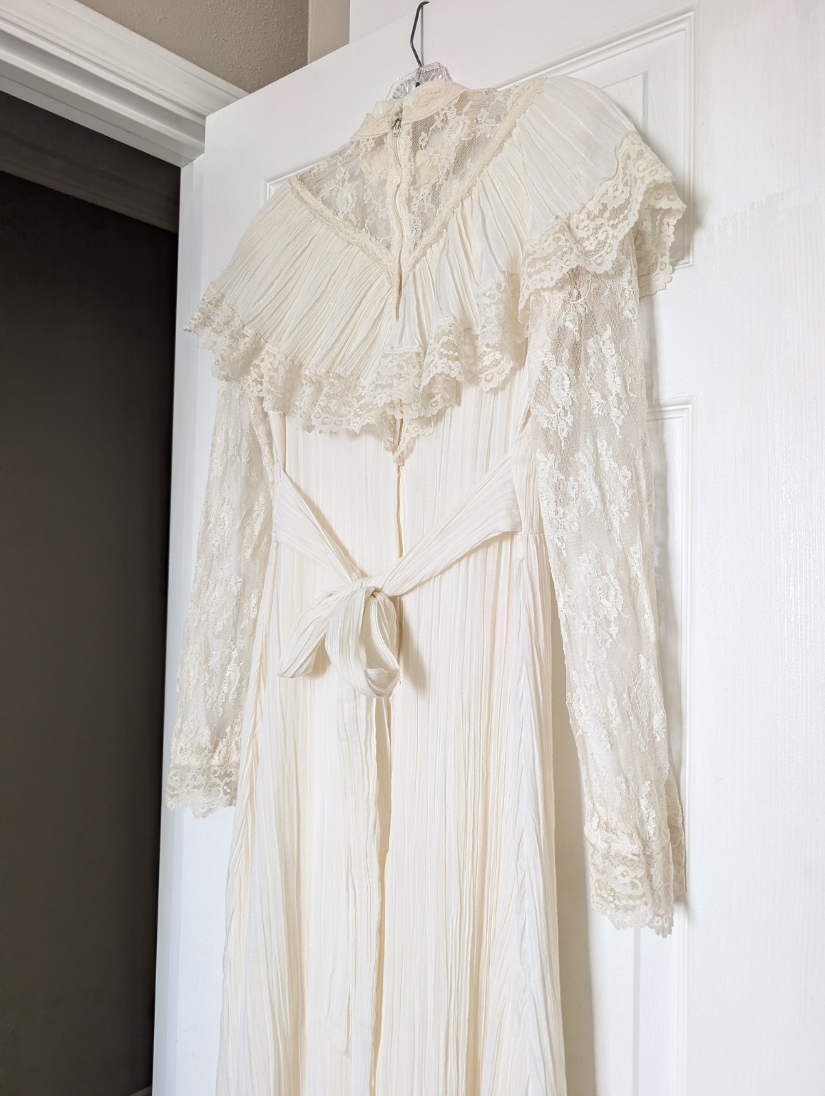 VTG 70s Prairie Maxi Dress Ivory Lace Victorian Revival S Boho Cottagecore Bride