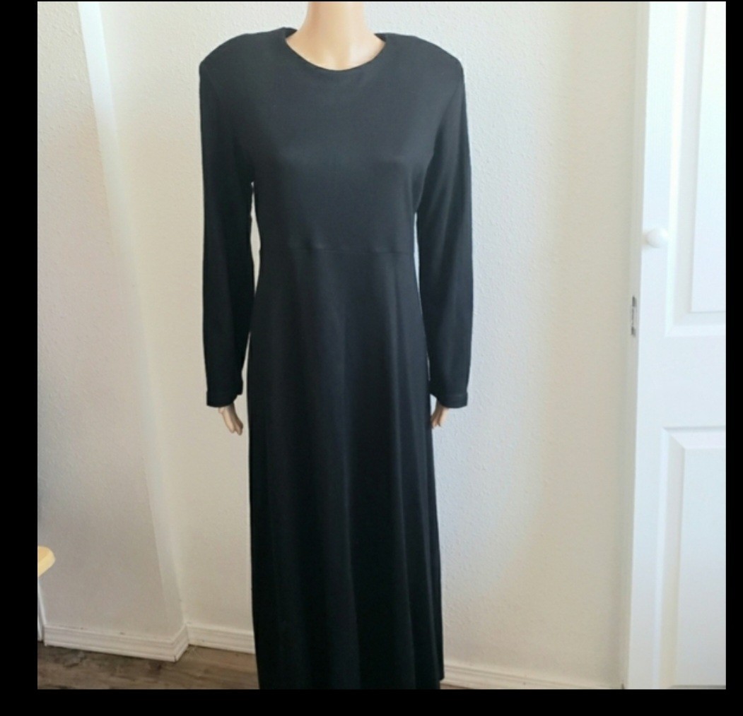 Vintage Molly Malloy Womens Black Longsleeve Waisted Maxi Dress With Scarf