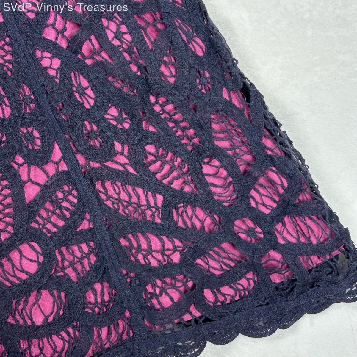Vintage Y2K Betsey Johnson Women’s Navy Pink Floral Lace Silk Lining Dress Sz 8
