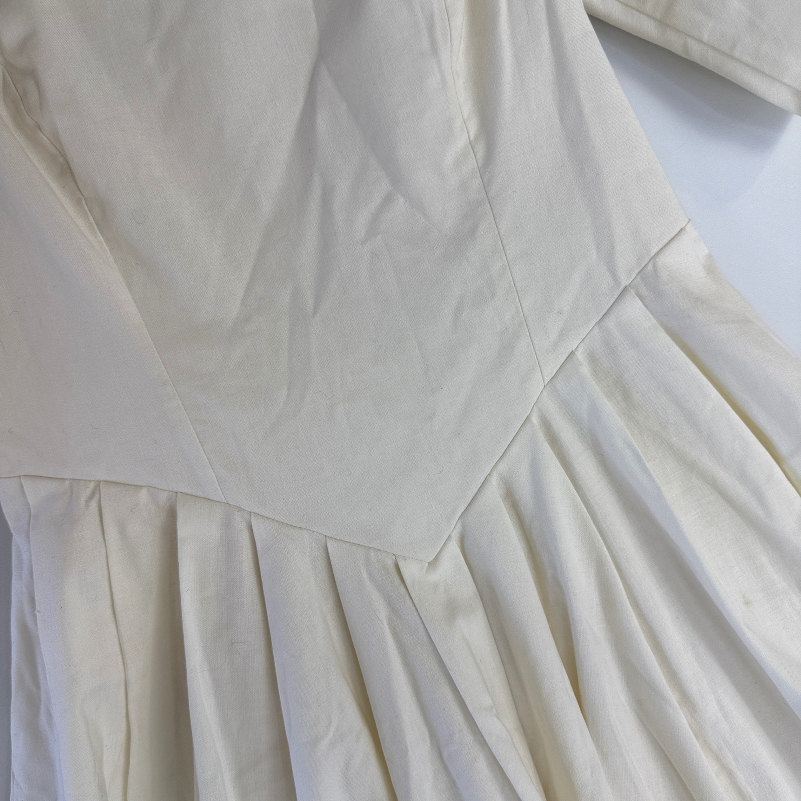 Laura Ashley Dress Womens 10 Cream Vintage 80s Cotton Puff Sleeve Midi V-Neck