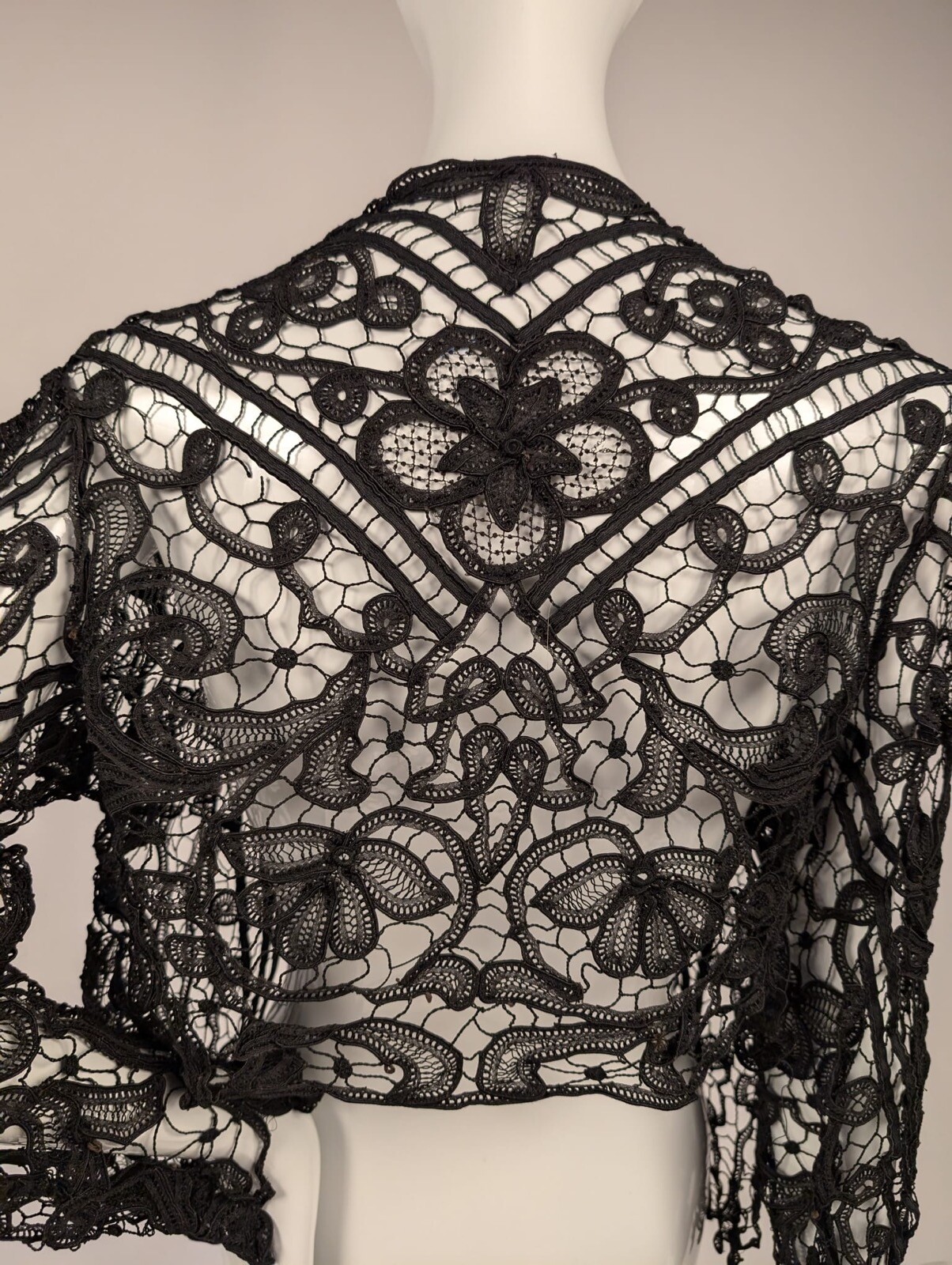GOTHIC EDWARDIAN HAND MADE LACE JACKET W FLORAL MOTIFS