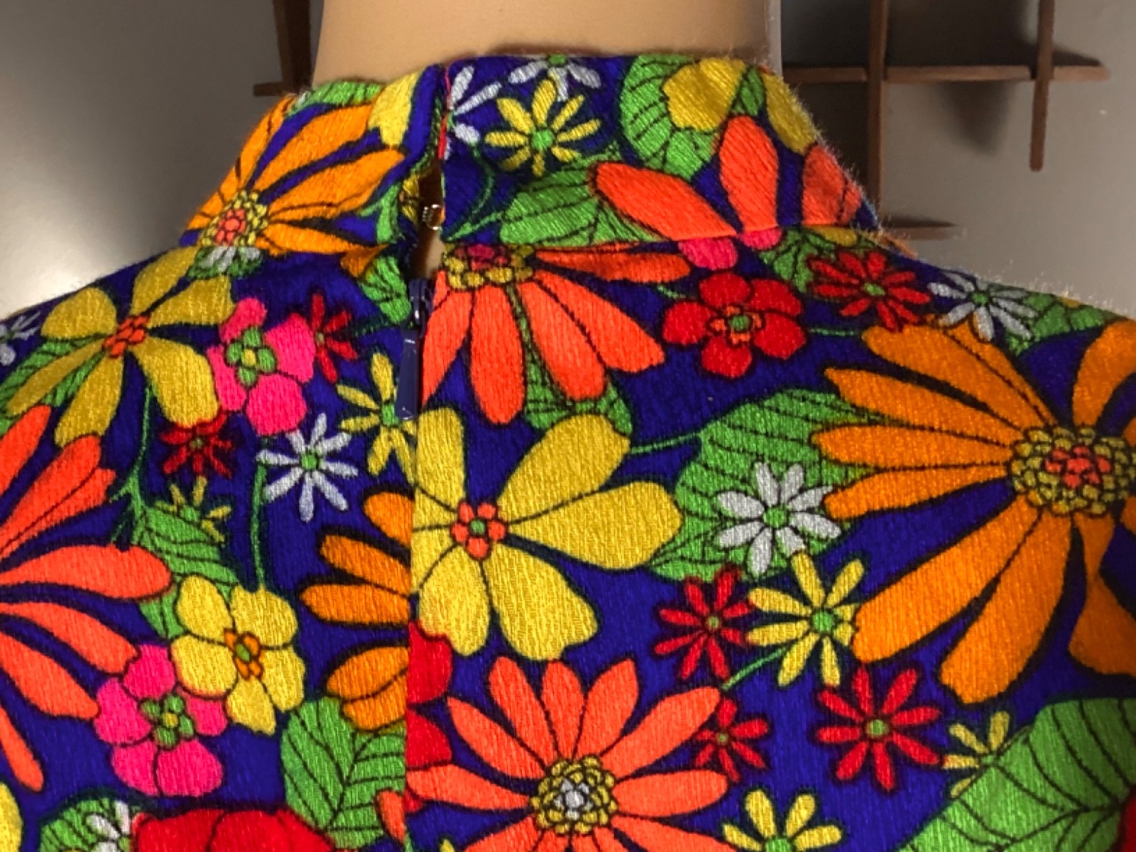 Vintage 60’s Psychedelic Belted Mini Dress Flower Power Floral Hippy Mod Go-Go