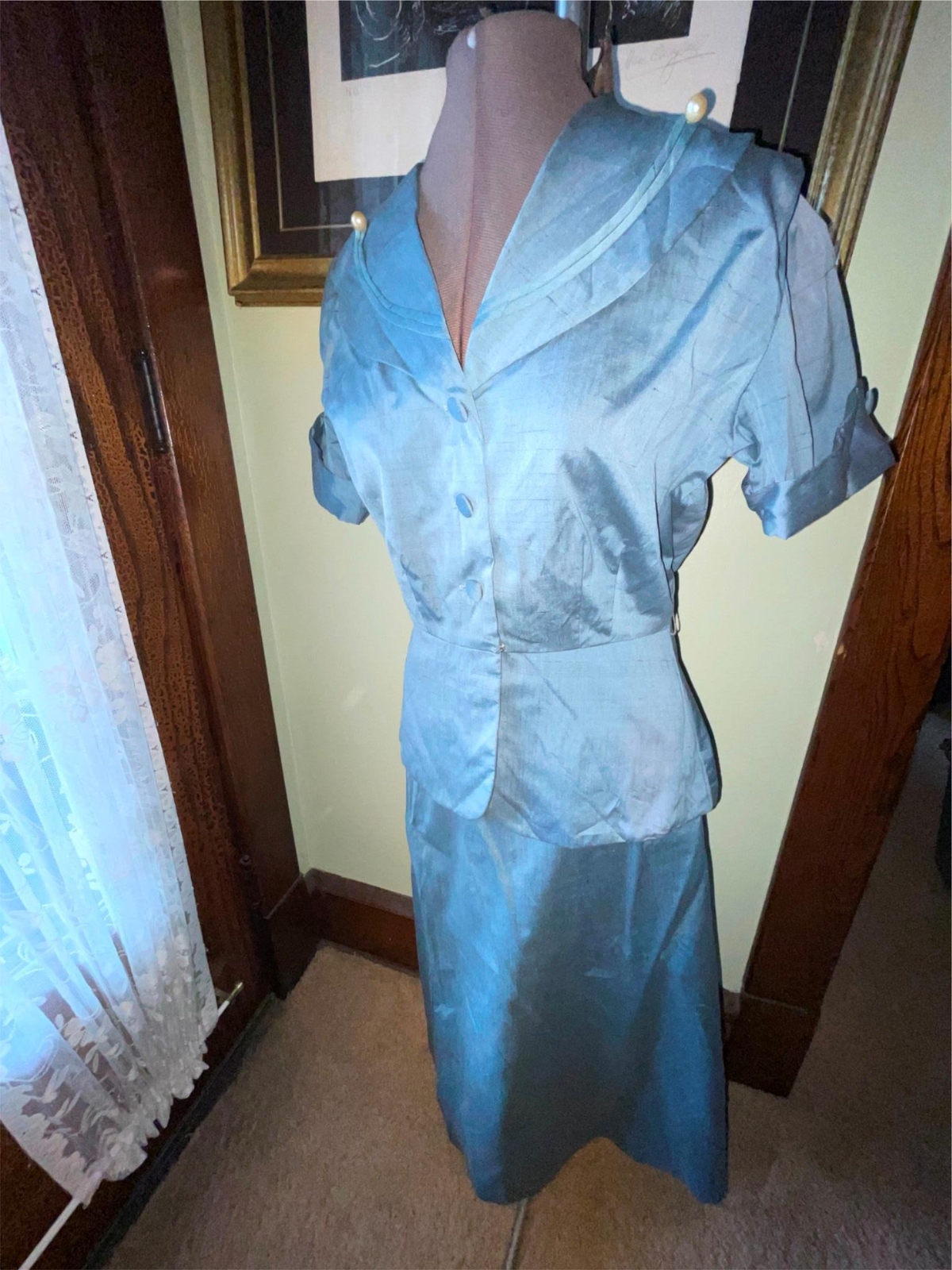 VTG 50s 60s WOMENS XS/S BLUE FLECK SHIRT LONG SKIRT BERKSHIRE OUTFIT SET