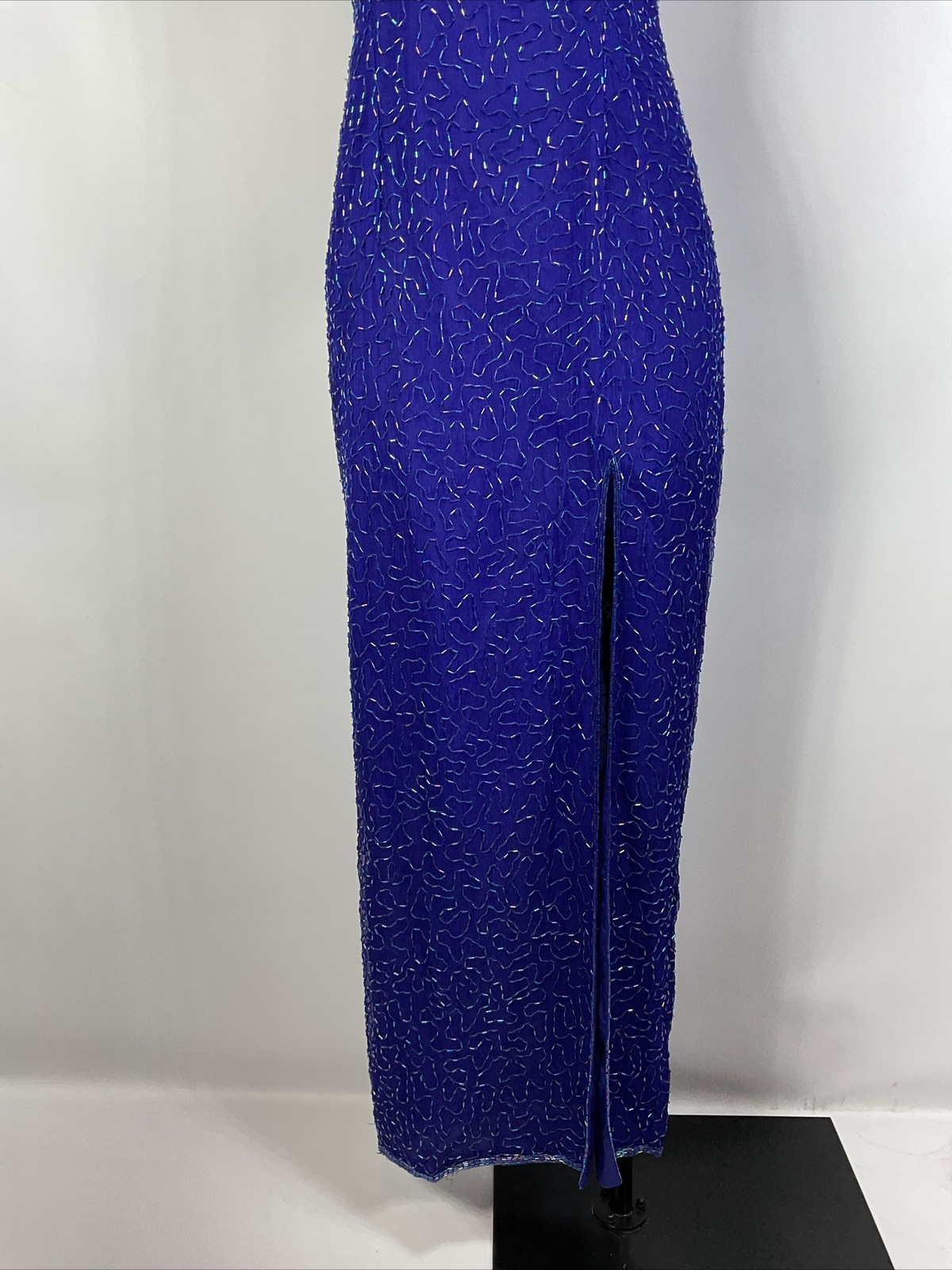Vtg 90s y2k Papell Boutique Evening Dress 4 Silk Beaded Maxi Gown Fairy Prom