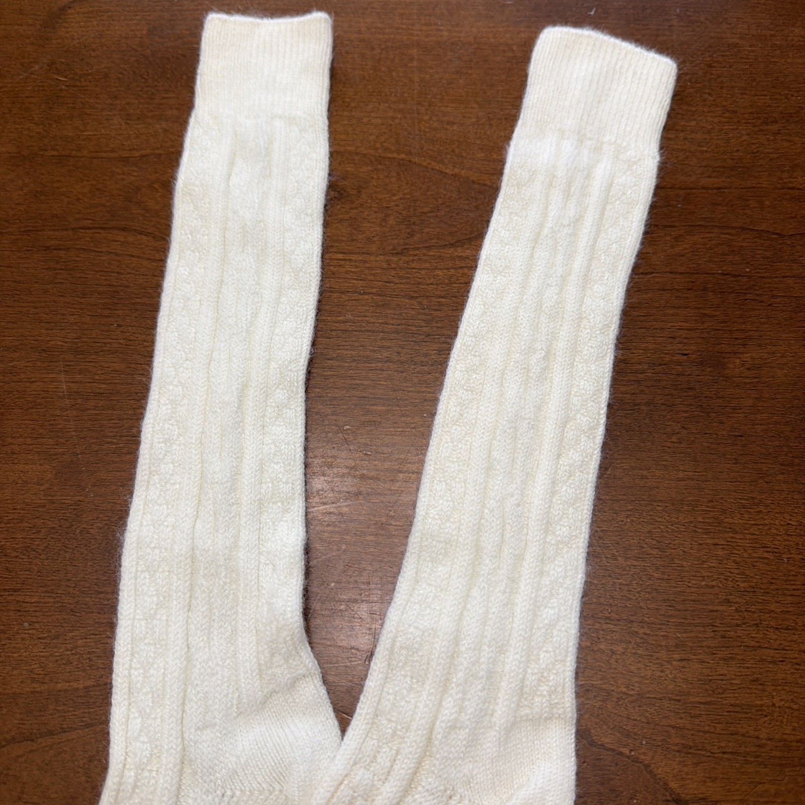 VTG Socks Hosiery 1990s Cable Knit 9-11 20″ Stockings School Girl White 80s NOS