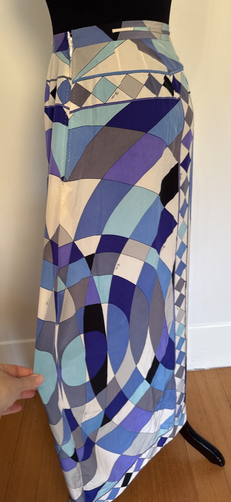 Vintage Emilio Pucci Silk Blend Maxi Skirt “Onde Wave” Pattern XS
