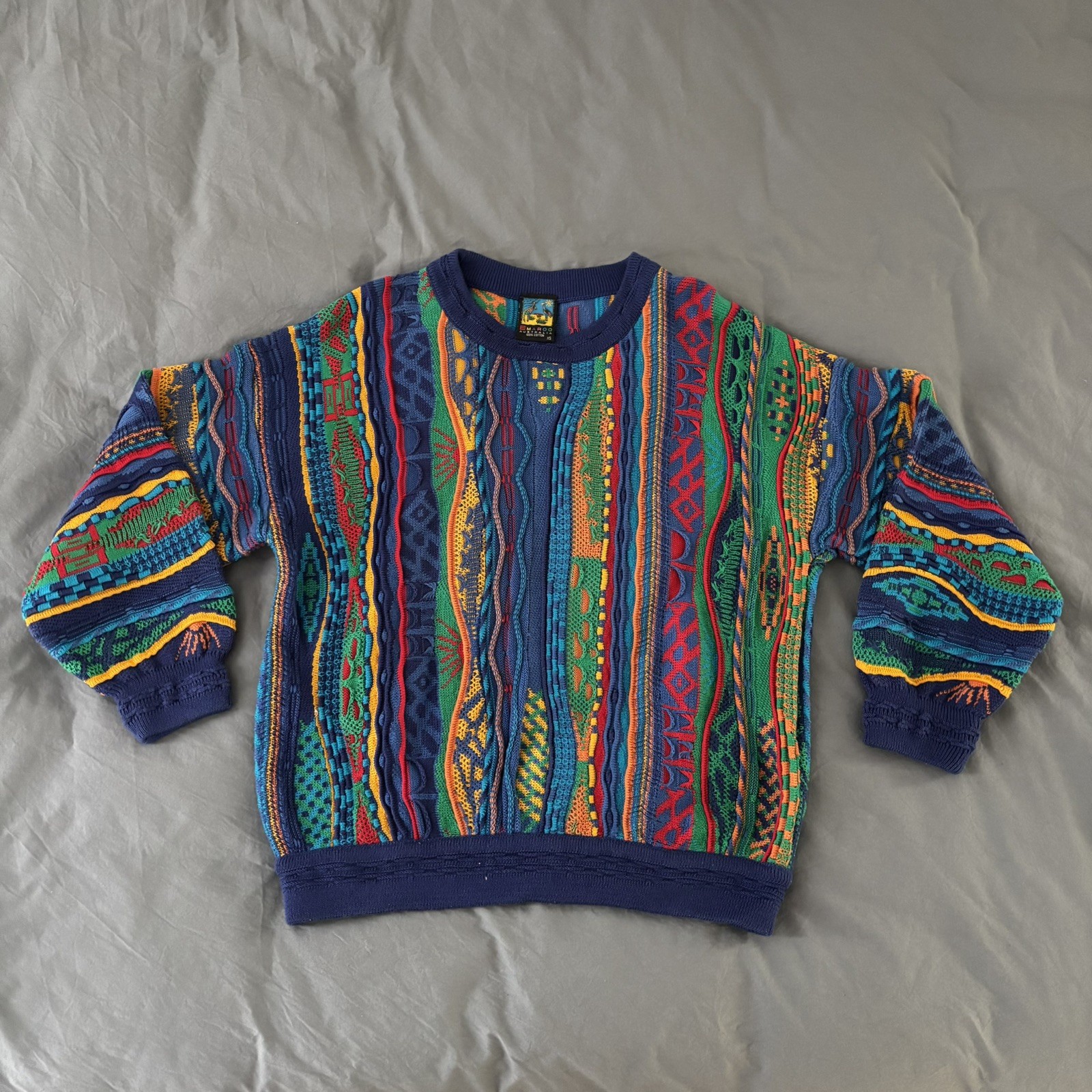 Vintage EMAROO colourful Coogi style pure cotton knit jumper S