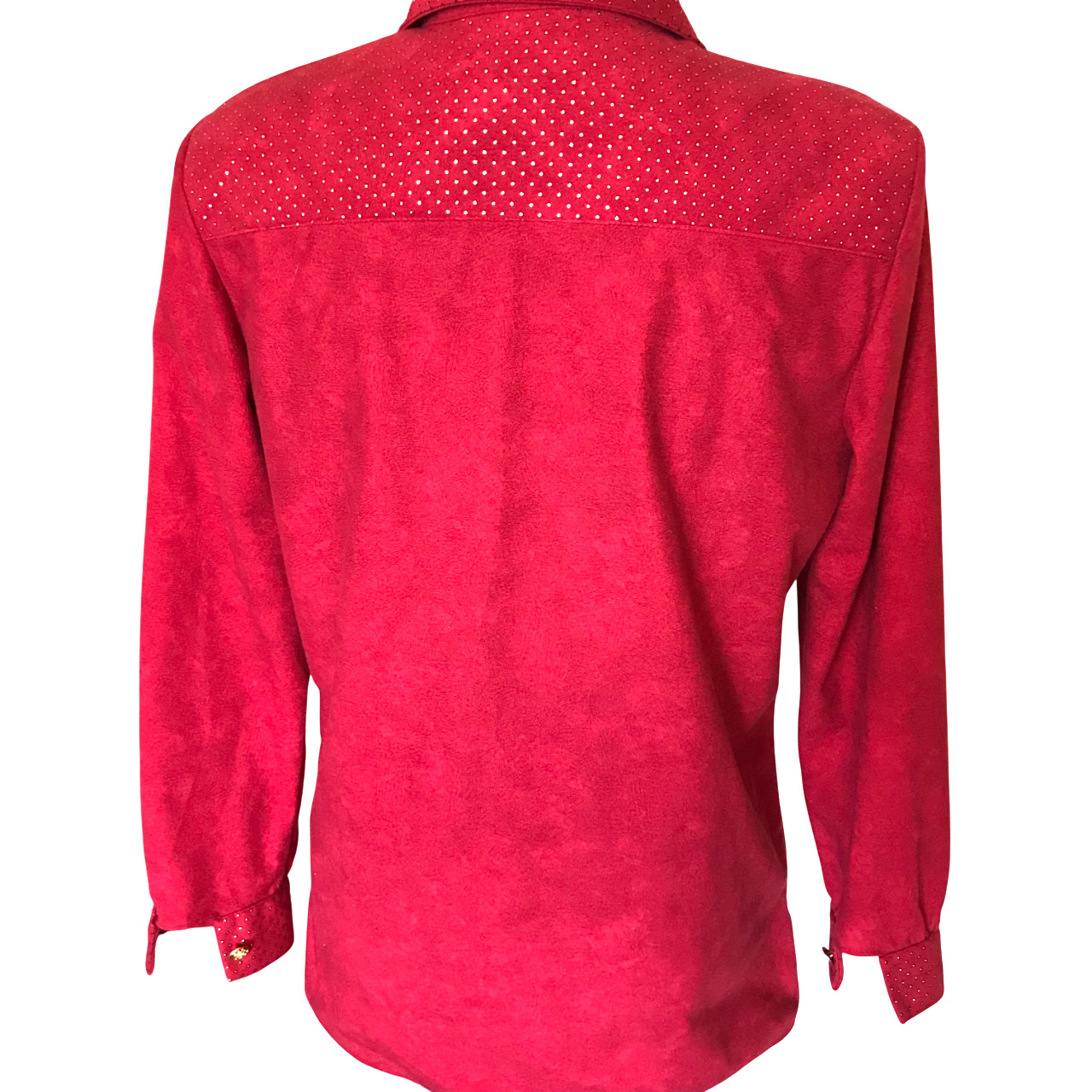 Jordana Metallic Dot Tunic Vintage 70s Blouse Red w/Gold Dots Size Small 6-8