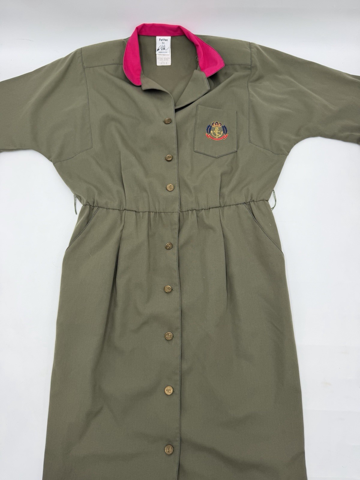 Vintage 80s Petites By Willi Green Khaki Camp Dress Girl Counts Women’s Sz 8