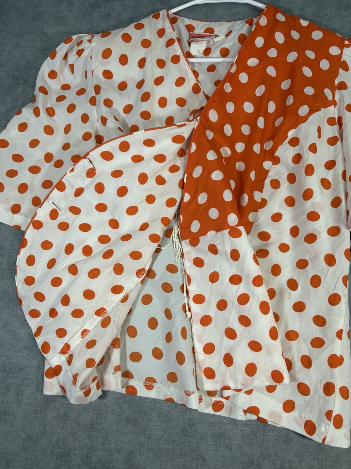 Vintage Lormar San Juan Polka Dot Blouse White Orange USA Retro Top