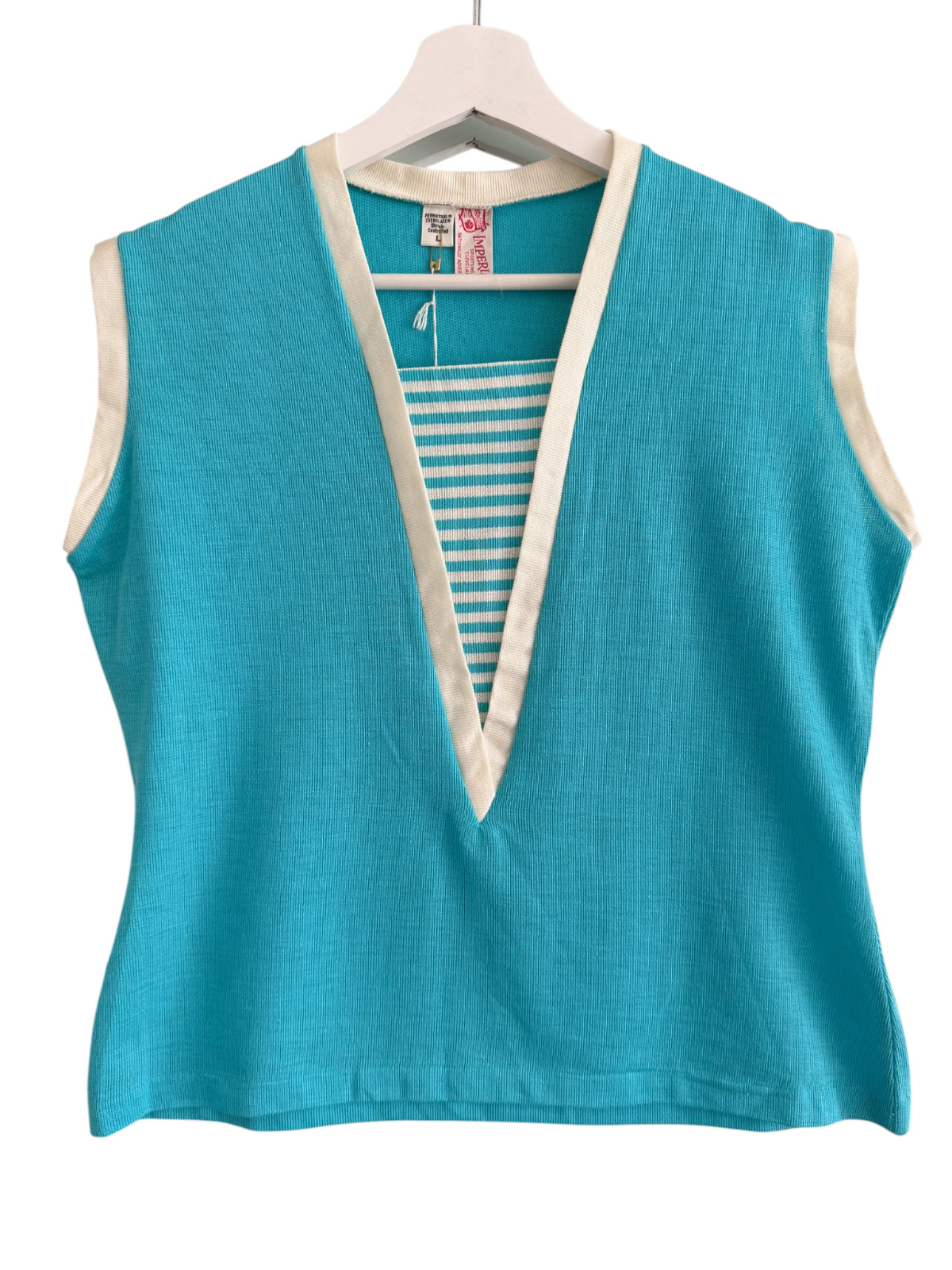 Vintage 1960s Imperial Sportswear Blue Cotton Knit Vest Top Mod Preppy NWT L