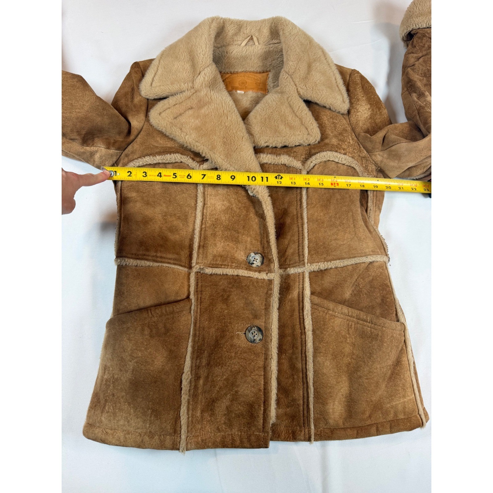 Vtg William Barry Brandon Colorado Suede Shearling Jacket Tan Brown Penny Sz XS