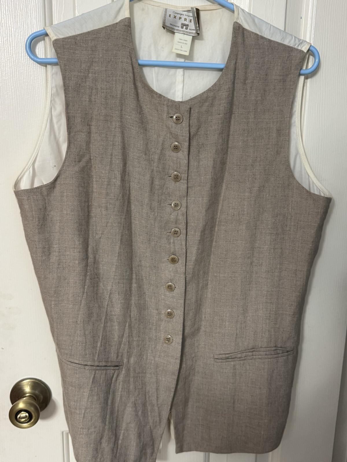 Vintage 1980s EXPRESS 100% linen vest top large classic back tie tan Never Worn