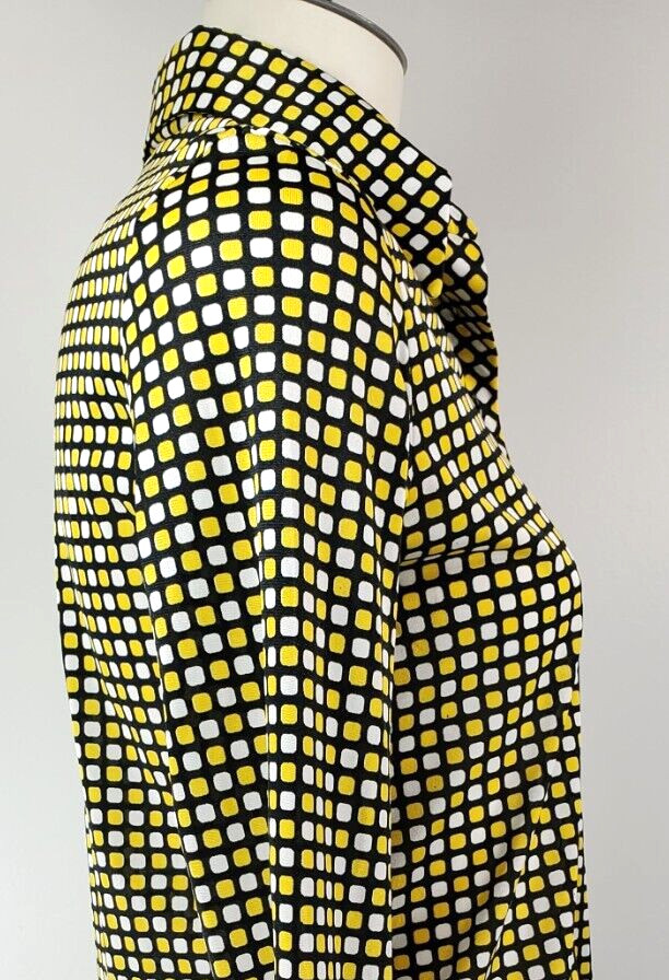 Vintage Alex Colman Top – Size 10 – Black, Yellow, & White Print