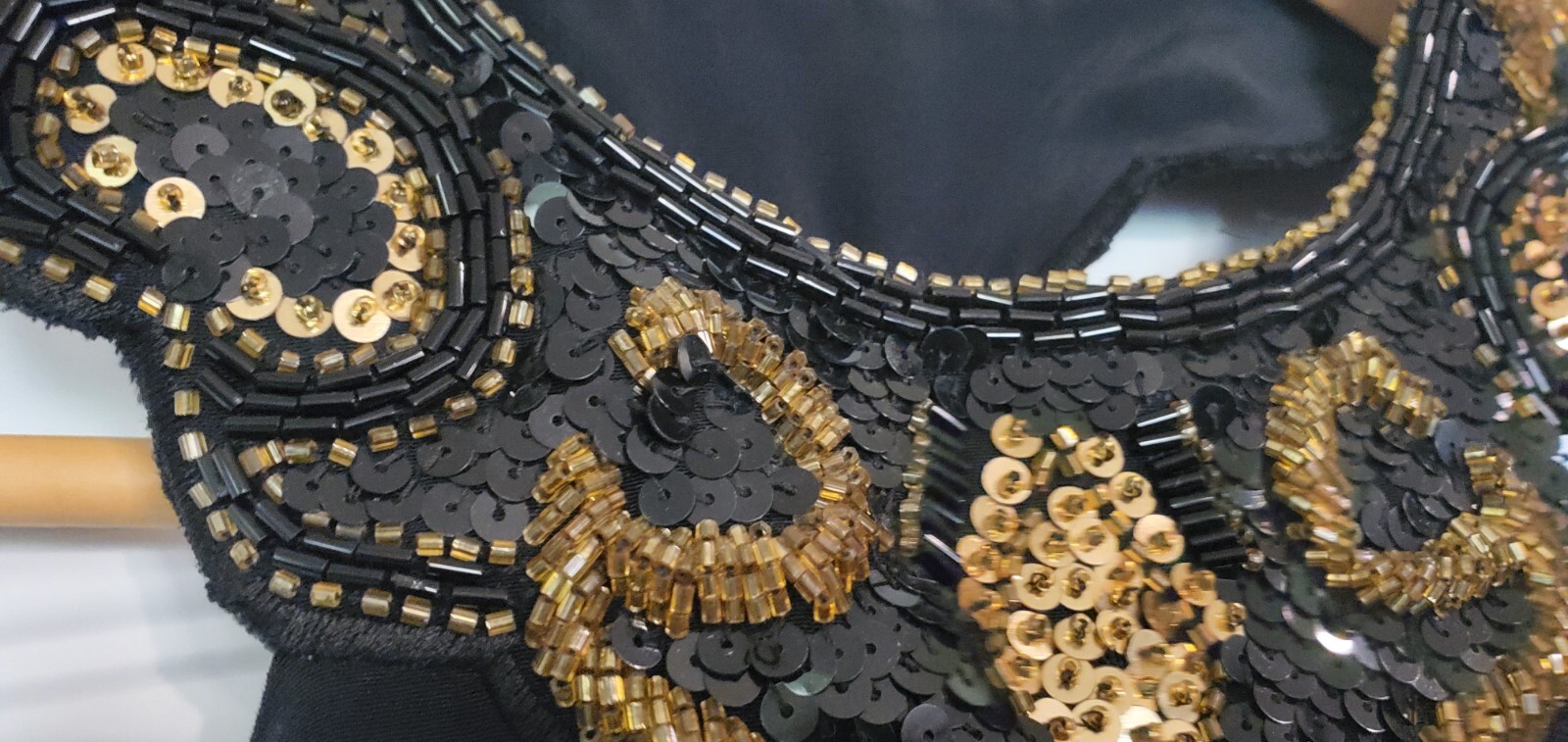 Vintage Niteline Beaded Sequins Backless Long black &gold Gown Small Med