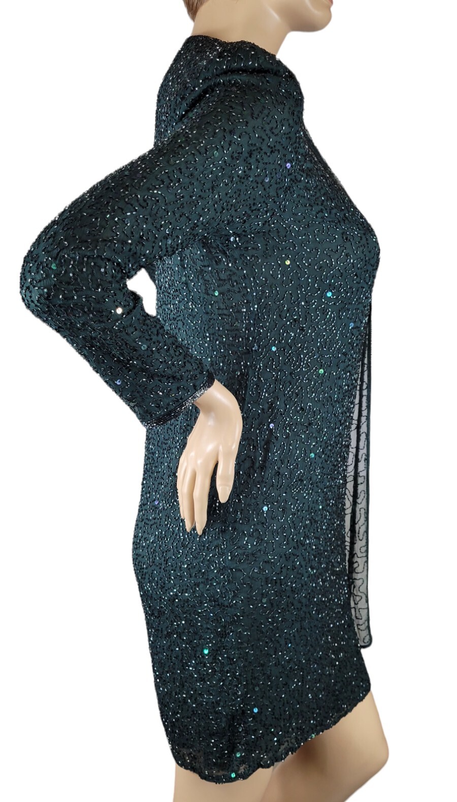 Vintage Judith Ann Creations Hunter Green Beaded Sequin Cocktail Evening Dress L