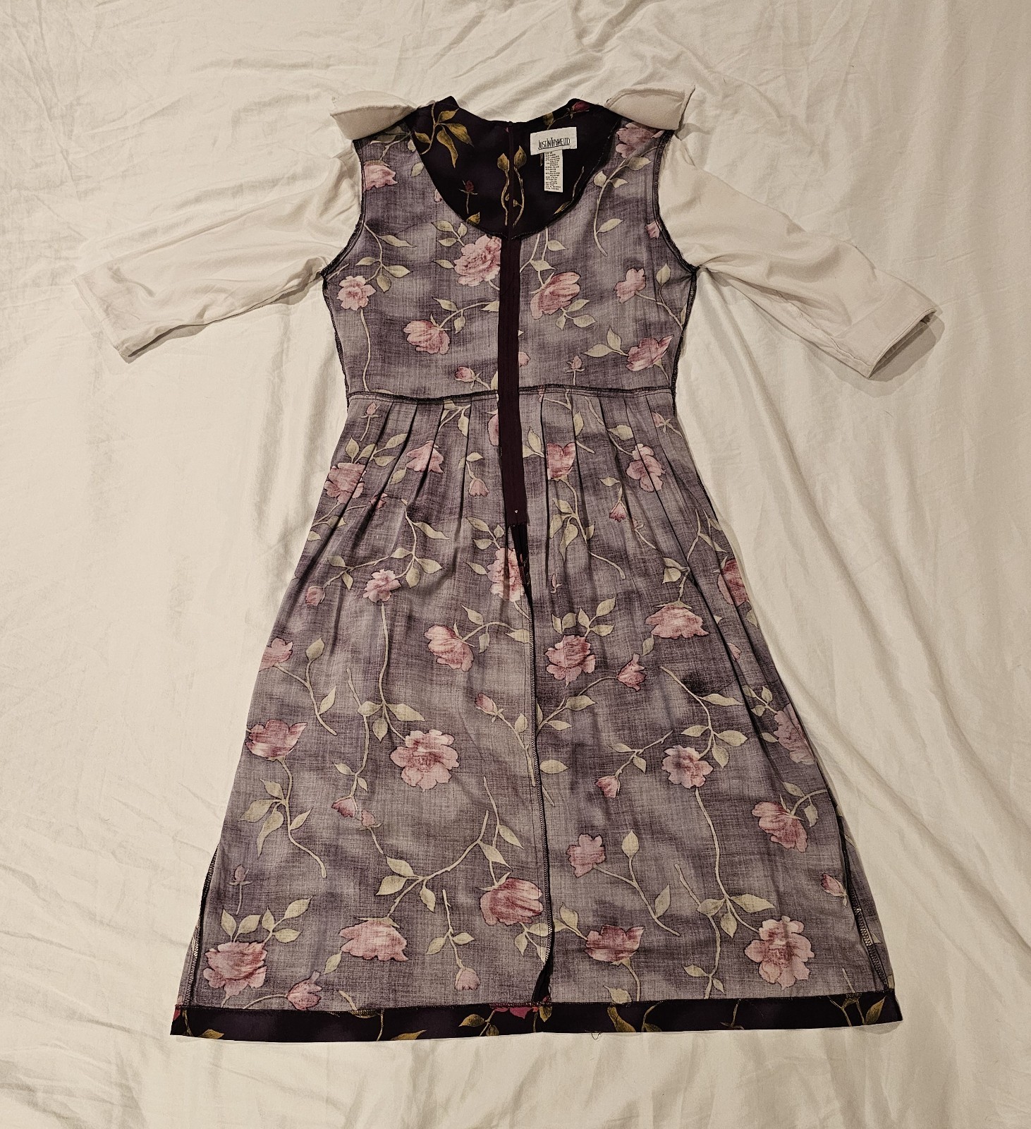VTG Just In Thyme Dress Purple Rose 80s 90s Tie Waist Vest Size 14 WHIMSIGOTH