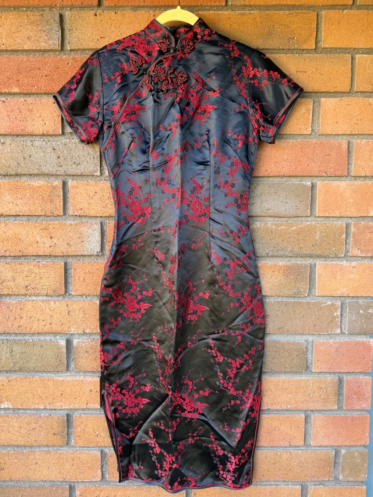 Vintage Traditional Cocktail Dress 1970s Asian | Black and Red | Size 36 Small