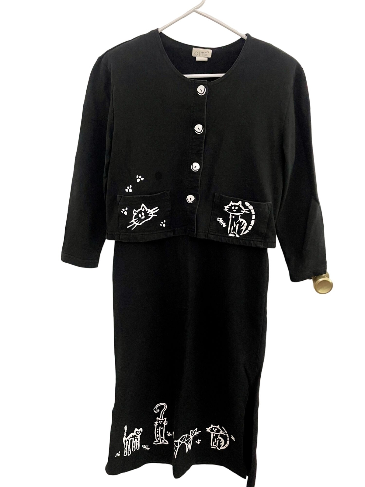 VTG 80s/90s Blazer and Tank Black/White Cat Dress. Pockets Sz Small