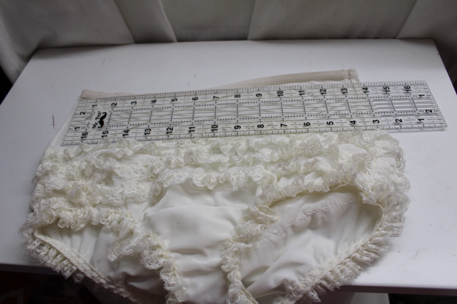 Sissy VtG. Nylon Lace Rhumba/Ruffle Schoolgirl Babydoll Panties White Briefs M