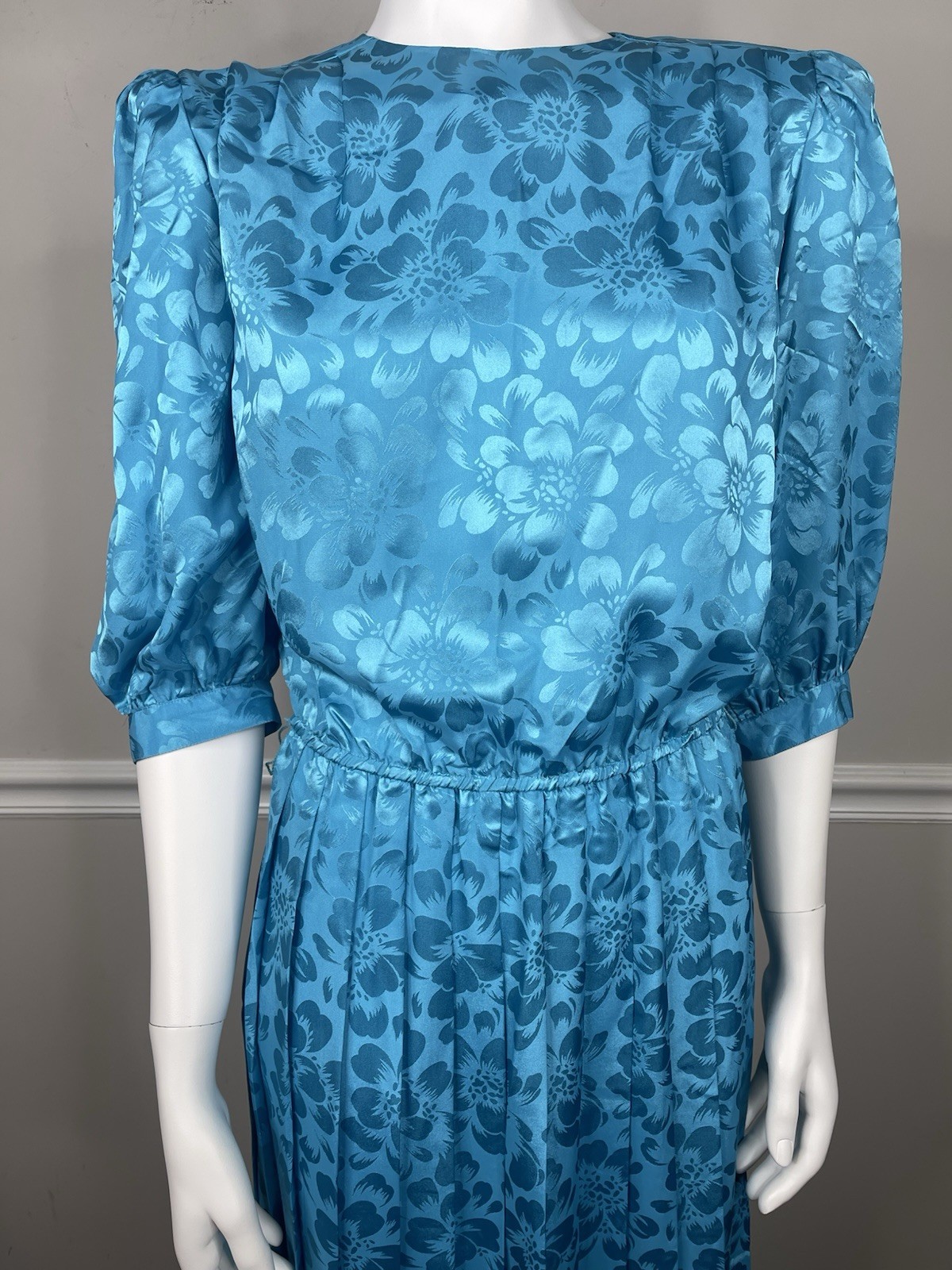 VINTAGE Argenti Pure Dynasty 80s blue Floral Secretary Dress 3/4 Sleeve Size 4
