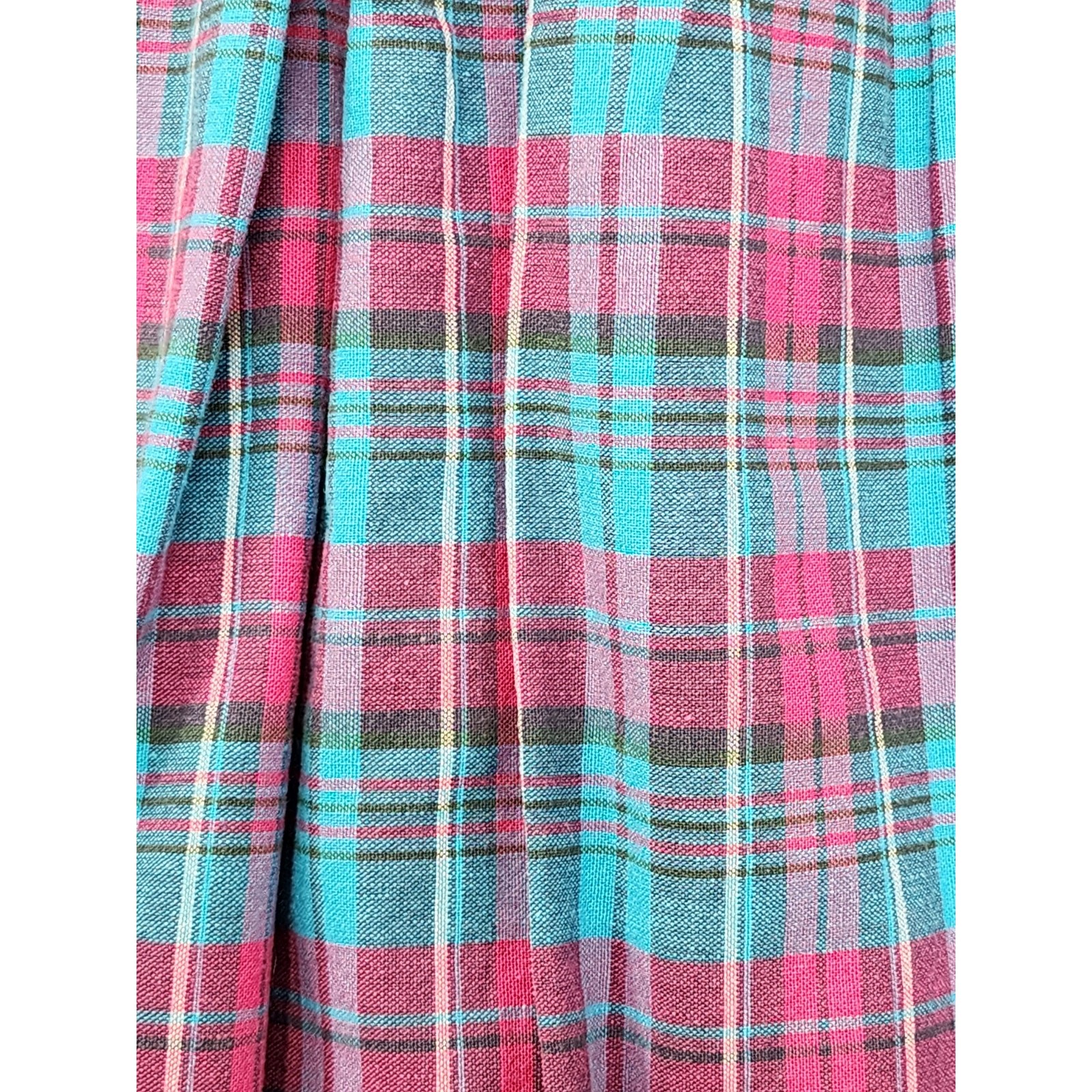 Vintage 80s Gotcha Covered Plaid Cotton Pleated Midi Skirt Size 14 Blue Preppy
