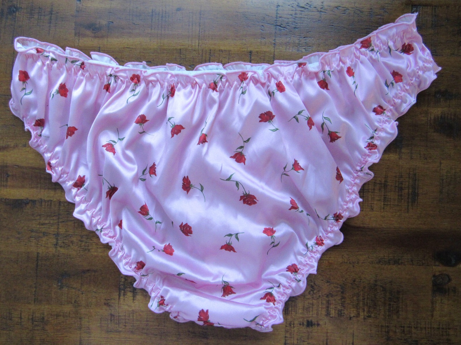 PINK Floral, Rose Print Ruched Taffeta Bow Pastoral Romantic sissy panties XL