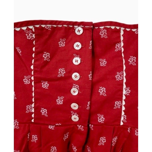 German Dirndl Inspired Dress Size 40 Red Floral Cotton Alpine Cottagecore